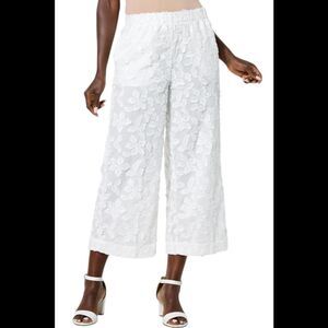 WynneCollection Women's Novelty Clip Floral Jacquard Pant Cloud White - Regular